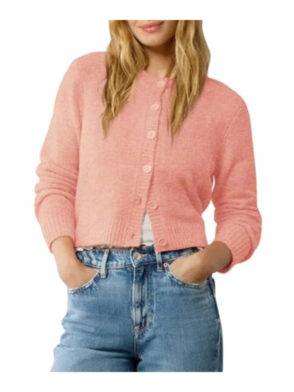 Cropped Cardigan Sweater Long Sleeve Open Front Button Down Knit Shrug for Women